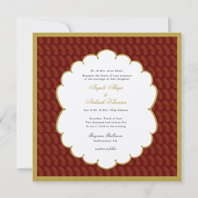 Invitation Elegant Ganesh or et rouge mariage indien (Dos)