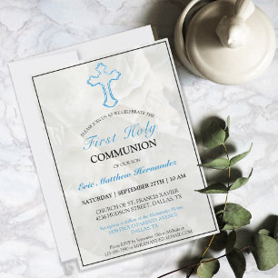 Invitation Élégant Garçons de marbre première communion saint