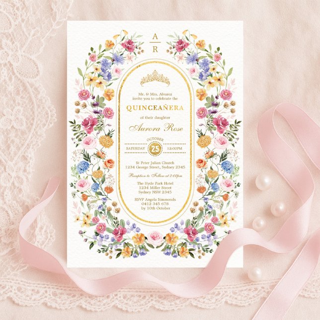 Invitation Elegant Garden Floral Quinceanera 15th Birthday (Créateur téléchargé)
