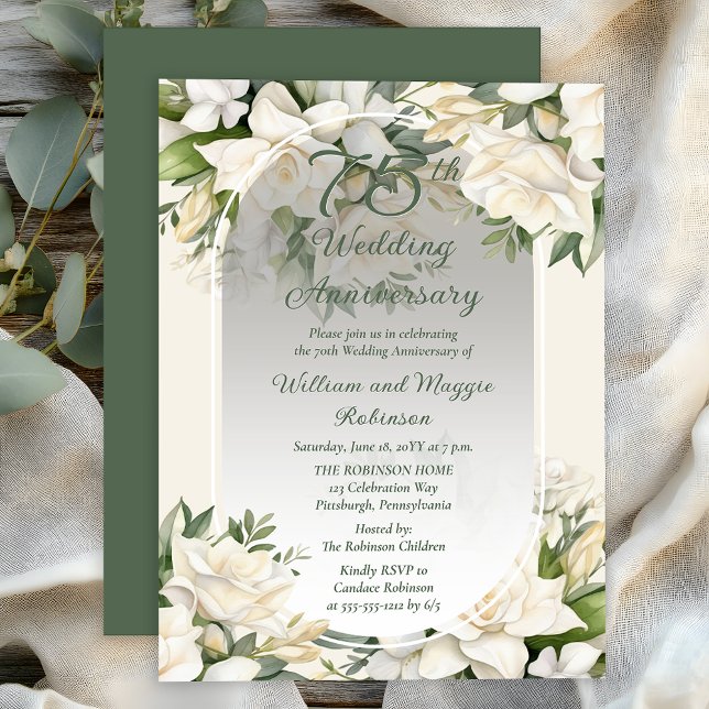 Invitation Elegant Gardenia Floral 75th Wedding Anniversary (Elegant Gardenia Floral 75th Wedding Anniversary Invitation - Print | Digital Download)