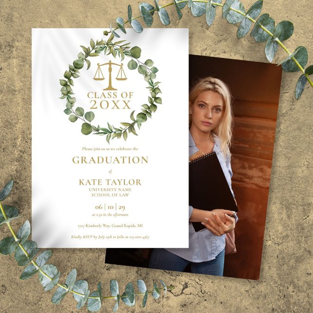 Invitation Elégant Garland Photo Law School Graduation Party (Elegant Garland Photo Law School Graduation Party Invitation)