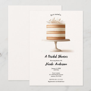 Invitation Élégant Gâteau Blanc Fleurs Mariage Cérémonie