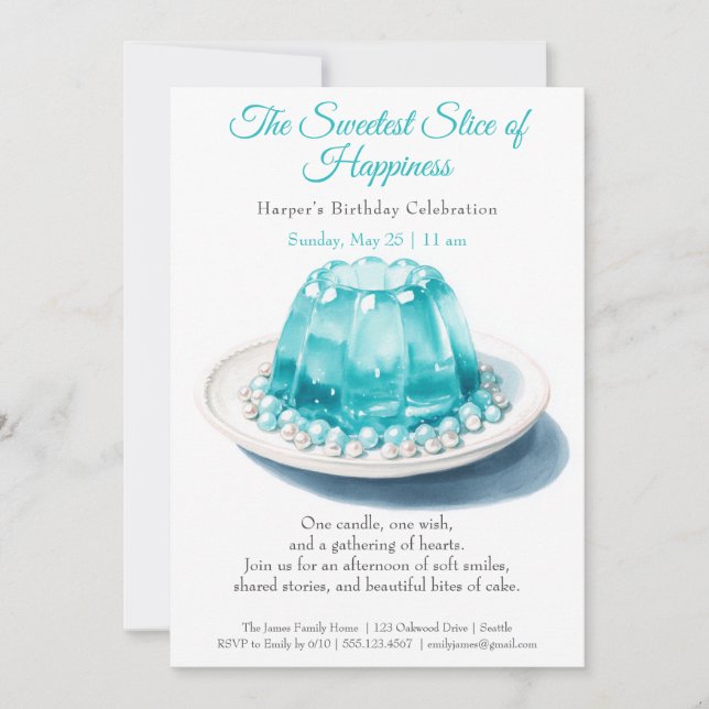 Invitation Elégant gâteau d'aquarelle bleu Anniversaire Invit (Devant)