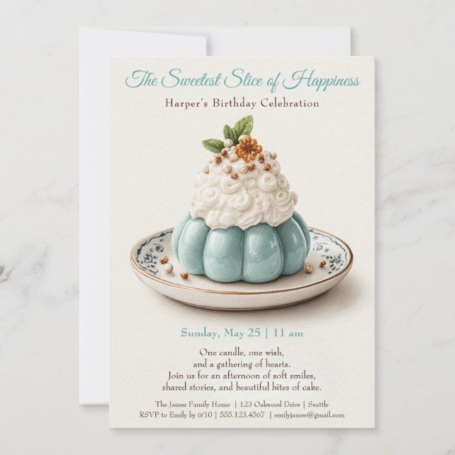 Invitation Elégant gâteau d'aquarelle bleu Anniversaire Invit (Devant)