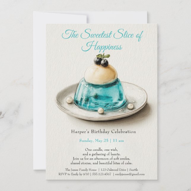 Invitation Elégant gâteau d'aquarelle bleu Anniversaire Invit (Devant)