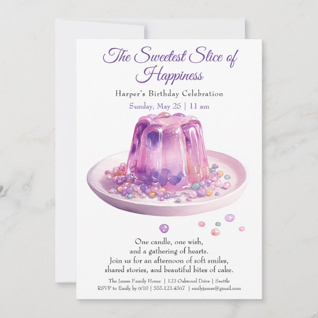 Invitation Elégant gâteau d'aquarelle violet Anniversaire Inv (Devant)
