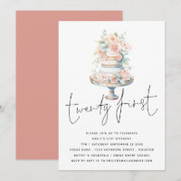 Élégant gâteau Dusty Peach Script 21e anniversaire