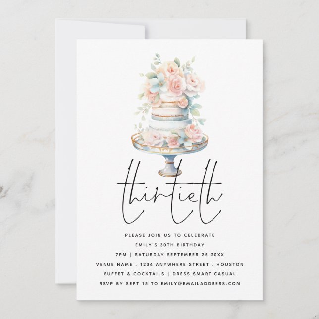 Invitation Élégant gâteau Dusty Peach Script 30e anniversaire (Devant)