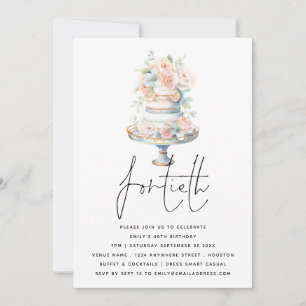 Invitation Élégant gâteau Dusty Peach Script 40e anniversaire