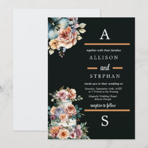 Invitation Élégant gâteau Mariage Pastel Floral
