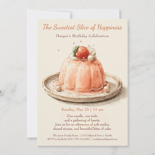 Invitation Elégant gâteau rose Aquarelle Anniversaire Invitat (Devant)