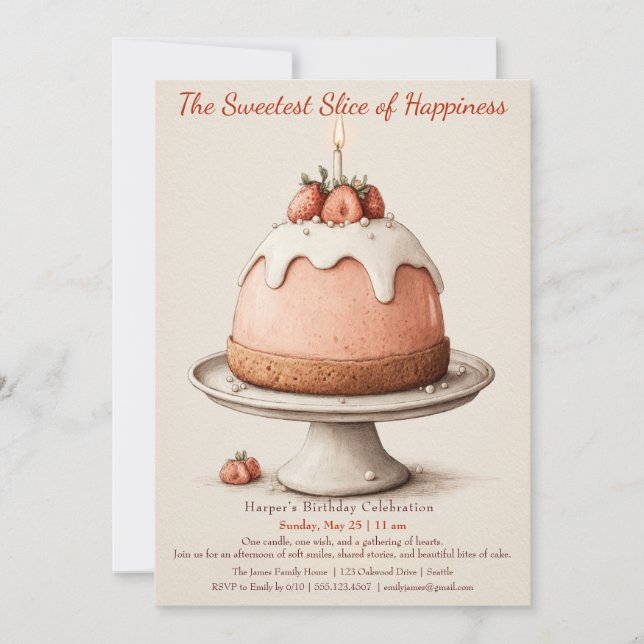 Invitation Elégant gâteau rose Aquarelle Anniversaire Invitat (Devant)