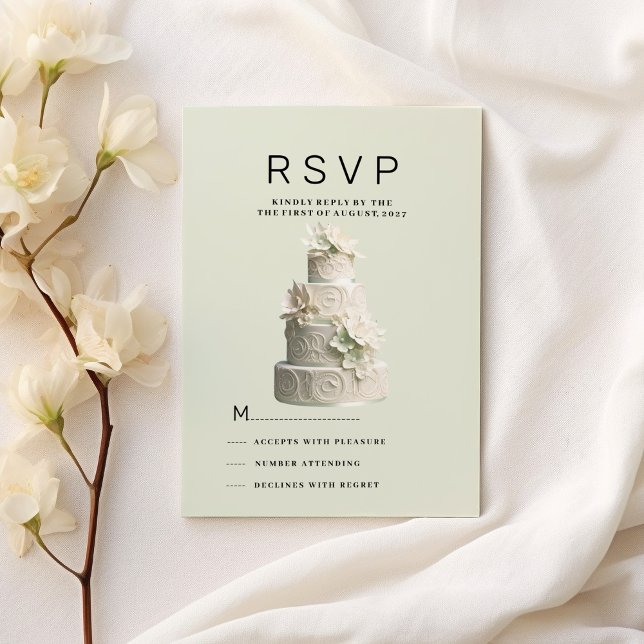 Invitation Elégant gâteau vert menthe blanc floral RSVP (Elegant mint green white floral cake RSVP )
