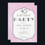 Invitation Elégant Gatsby blanc or rose déco 40e anniversaire<br><div class="desc">Un simple, moderne, élégant et chic 40ème anniversaire modèle d'invitation pour les femmes avec un thème Gatsby, avec un arrière - plan paillettes rose, le mot PARTY couvert de paillettes d'or blanc (simulé, pas de vrais paillettes) et dans la typographie moderne, ainsi qu'un élégant cadre "paillettes" avec un cadre blanc...</div>