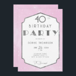 Invitation Elégant Gatsby blanc or rose déco 40e anniversaire<br><div class="desc">Un simple, moderne, élégant et chic 40ème anniversaire modèle d'invitation pour les femmes avec un thème Gatsby, avec un arrière - plan paillettes rose, le mot PARTY couvert de paillettes d'or blanc (simulé, pas de vrais paillettes) et dans la typographie moderne, ainsi qu'un élégant cadre "paillettes" avec un cadre blanc...</div>