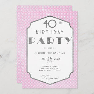 Invitation Elégant Gatsby blanc or rose déco 40e anniversaire