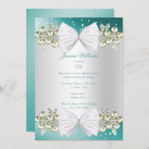 Invitation Elégant Gems & Bow Anniversaire Turquoise