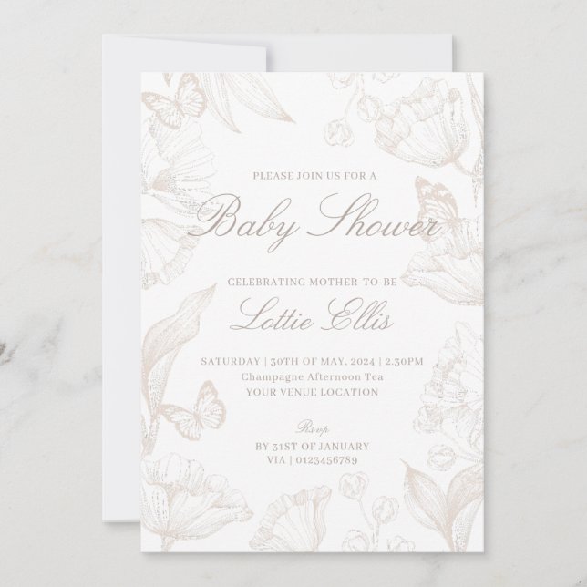 Invitation Elégant genreNeutre Boho Chic Baby shower floral (Devant)