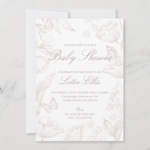 Invitation Elégant genreNeutre Boho Chic Baby shower floral