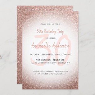 Invitation Élégant Glam Rose Rose Gold Sparkle 30e anniversai