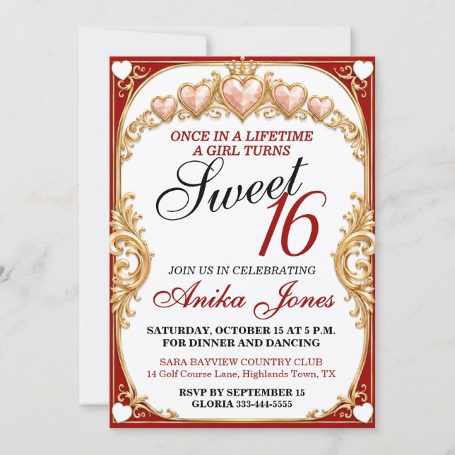 Invitation Élégant Glam Sweet 16 Anniversaire (Devant)