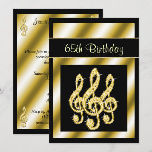 Invitation Elégant, Glamour Gold Treble Clefs 65e anniversair