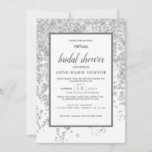 Invitation Élégant Glitter Argenté Mariage Virtuel Fête de Fi