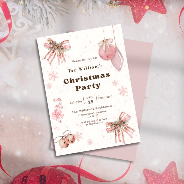 Invitation Elegant Glitter Pink Coquette Christmas Party (Elegant Glitter Pink Coquette Christmas Party Invitation)