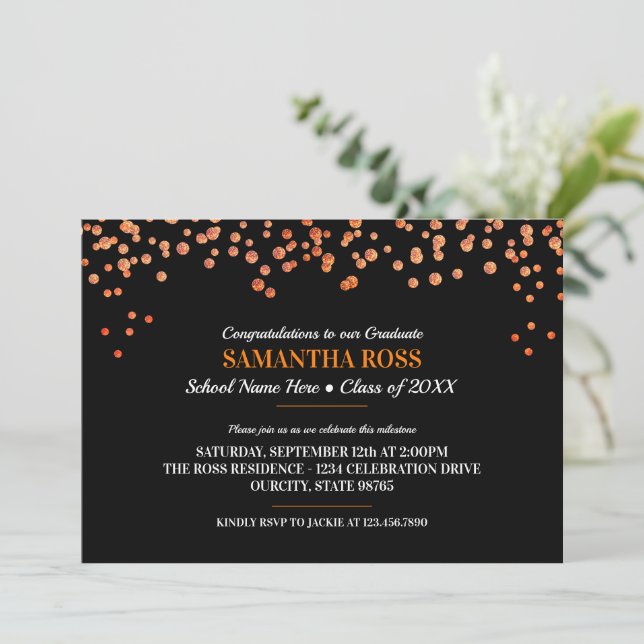 Invitation Elégant Glittery Confetti Graduation Party (Debout devant)