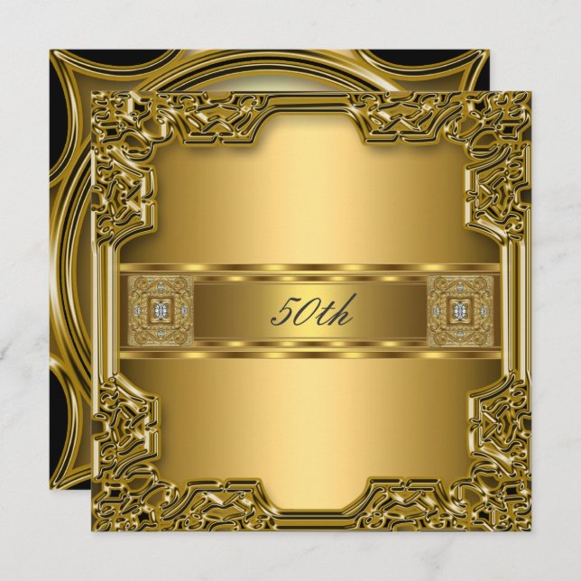 Invitation Elégant Gold 50e Anniversaire de fête d'anniversai (Devant / Derrière)