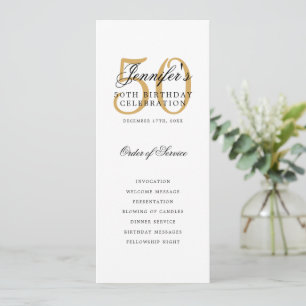 Invitation Elégant Gold 50th Birthday Party Program avec menu