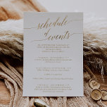 Invitation Elégant Gold 5x7" Mariage Calendrier des événement<br><div class="desc">Cet élégant programme mariage d'événements 5x7" en or est parfait pour un mariage de destination simple. Le design neutre présente une carte minimaliste décorée avec une typographie romantique et fantaisiste de feuille d'or. Remarque : Ce design ne comporte pas de véritable feuille d'or. C'est un graphisme de haute qualité fait...</div>