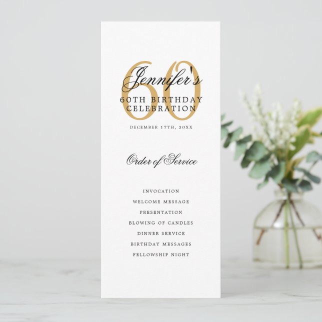 Invitation Elégant Gold 60th Birthday Party Program Menu (Debout devant)
