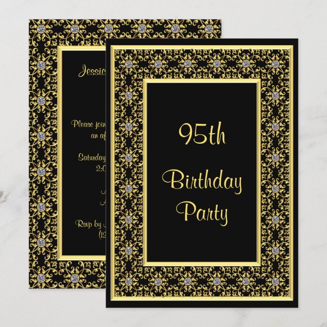 Invitation Elegant Gold, 95e anniversaire de Diamond Gem (Devant / Derrière)