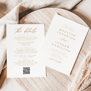 Invitation Elegant Gold All In One QR Code Mariage