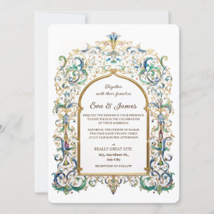 Invitation Elegant Gold and Blue Wedding Vintage Flourishes
