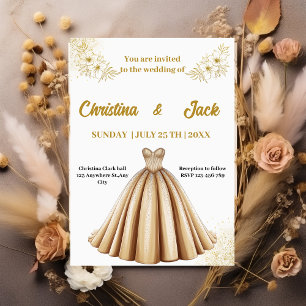 Invitation Élégant Gold Ballgown - Princess Design mariage