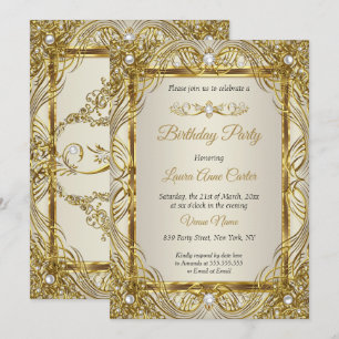 Invitation Elégant Gold beige Cream Pearl Damask party