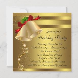 Invitation Elégant Gold Bells Gold Christmas
