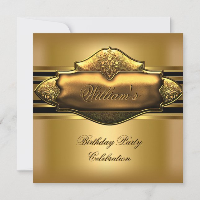 Invitation Elégant Gold Birthday Party Mens (Devant)