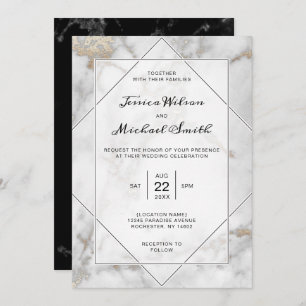 Invitation Elegant Gold Black et Marbre blanc Mariage