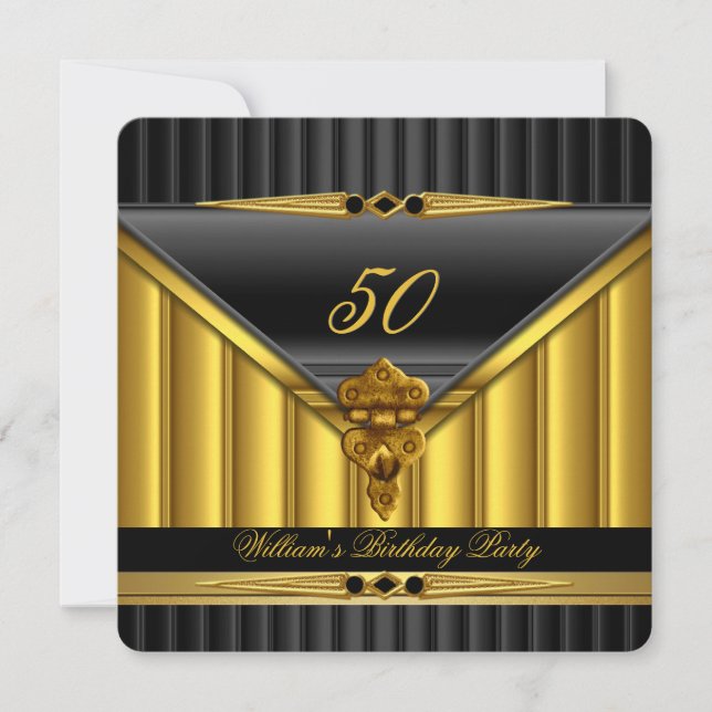 Invitation Elégant Gold Black Metal Lock Anniversaire Party 2 (Devant)