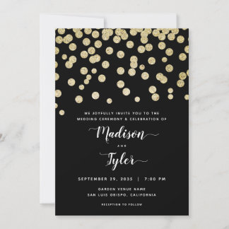 Invitation Elégant Gold & Black Parties scintillant Confetti