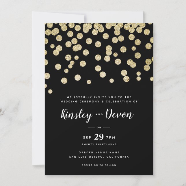 Invitation Elégant Gold & Black Parties scintillant Confetti  (Devant)