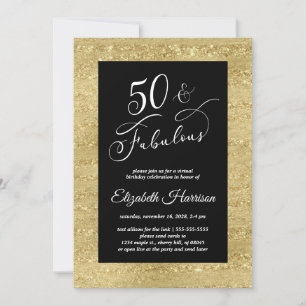 Invitation Elégant Gold Black Virtual 50th Birthday Party