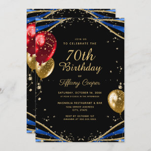 Invitation Elégant Gold Blue Agate 70e anniversaire