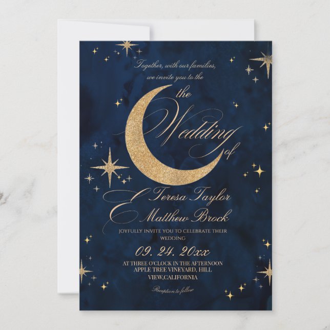 Invitation Elegant Gold & Blue Celestial Wedding  (Devant)