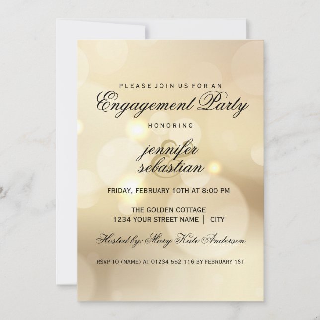 Invitation Elegant Gold Bokeh Light Chic Engagement Party (Devant)