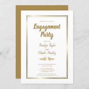 Invitation Elegant Gold Border Engagement Party