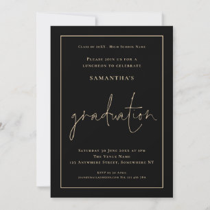 Invitation Elégant Gold Bordure Black Grad Luncheon Graduatio